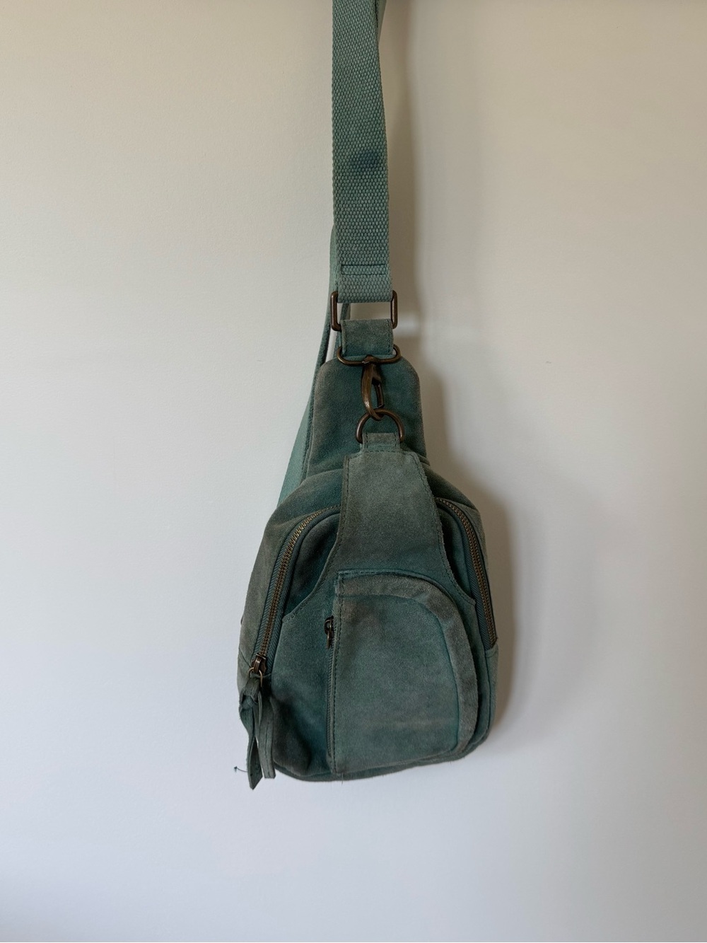 Free People Hudson Suede Sling Bag Teal Leather Crossbody Boho - Picture 3 of 12